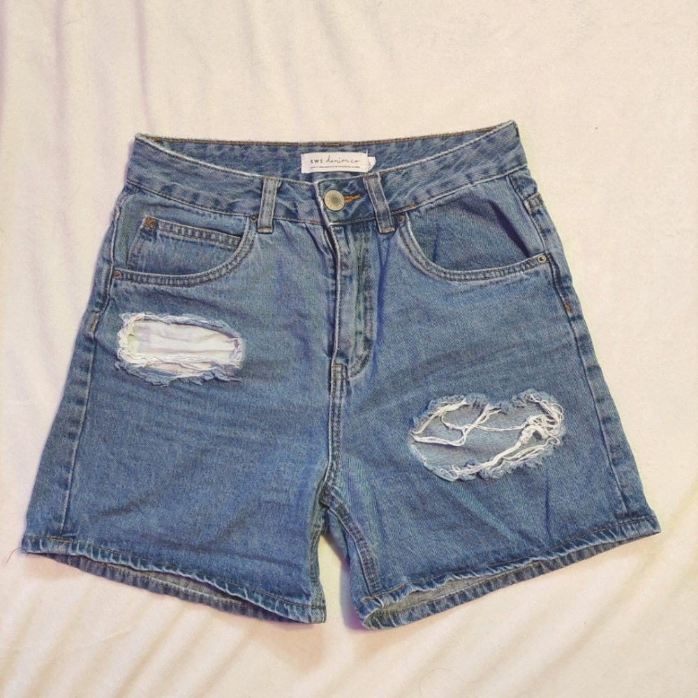 Distressed denim mom Jean shorts